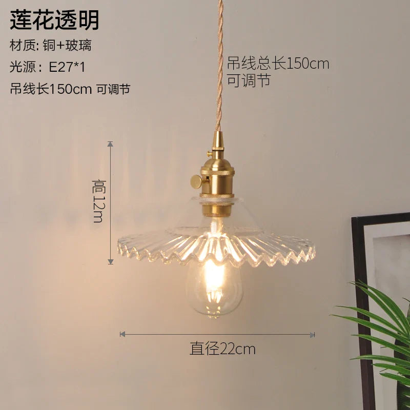 Helnys Nordic Style Copper Glass Pendant Light for Kitchen Dinning Living Room