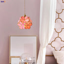 Helnys Nordic Flower Copper Glass Pendant Light Fixture with LED for Bedroom Dining Living Room