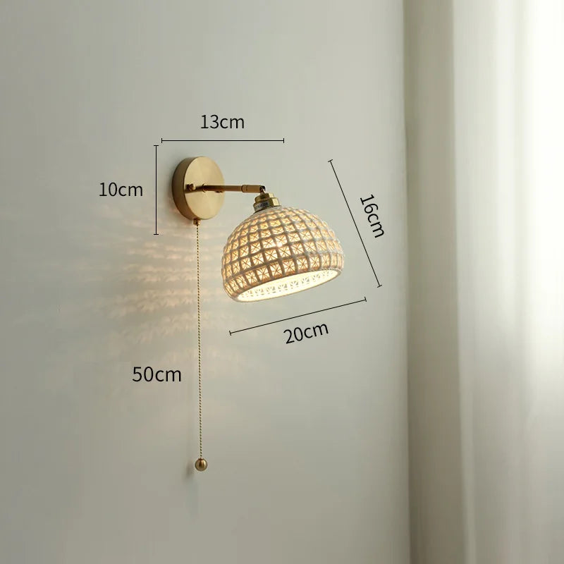 Helnys Milk Glass LED Wall Light with Pull Chain Switch - Nordic Modern Design
