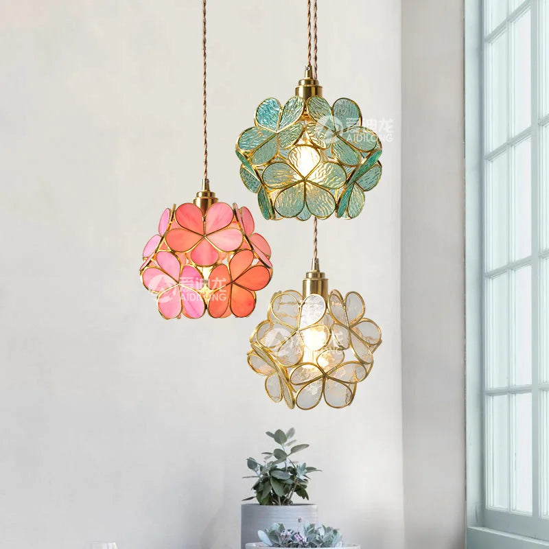 Helnys Nordic Copper LED Glass Pendant Light for Bedroom, Restaurant, Bar, and Cafe