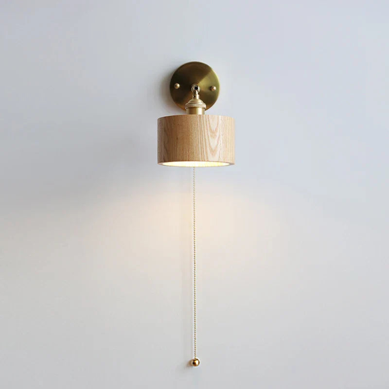 Helnys Nordic LED Wall Light Pull Chain Switch Walnut Sconce