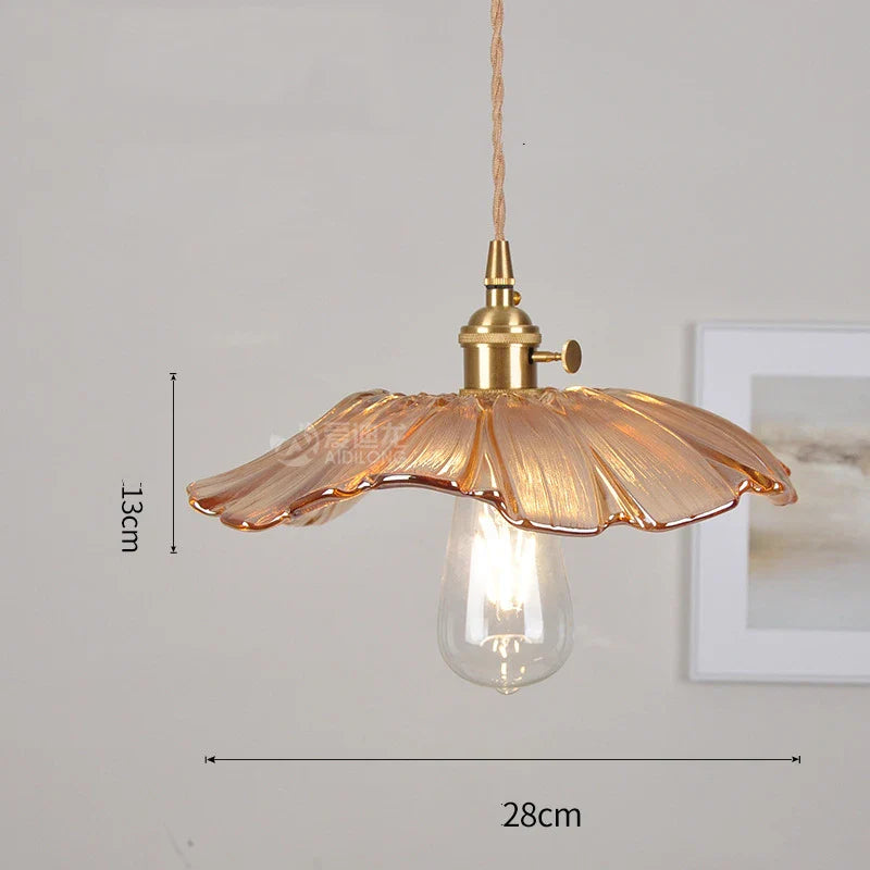 Helnys Flower Glass LED Pendant Light: Nordic Modern Hanging Lamp for Bedroom & Dining Room