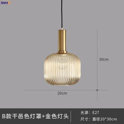 Helnys Nordic Glass Pendant Lights LED Hanging Lamp for Bedroom Living Room