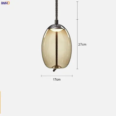 Helnys Nordic Glass LED Pendant Light Fixture Modern Dining Room Hanging Lamp