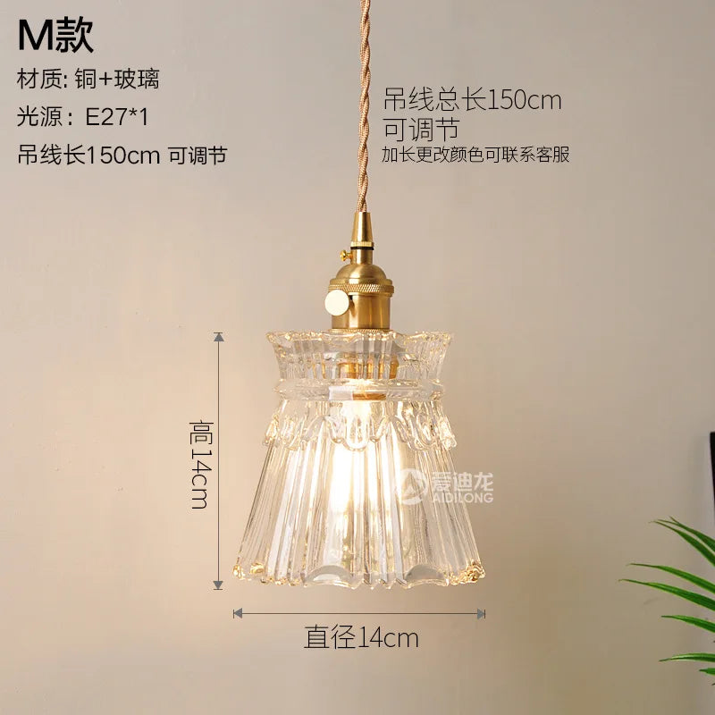 Helnys Nordic Copper LED Glass Pendant Light for Bedroom, Restaurant, Bar, and Cafe