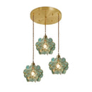Helnys Nordic Flower Copper Glass Pendant Light Fixture with LED for Bedroom Dining Living Room
