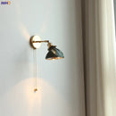 Helnys Green Glass LED Wall Lights - Pull Chain Switch, Adjustable Up And Down