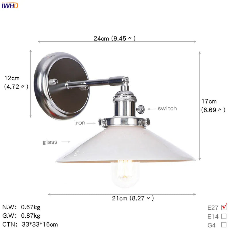 Helnys Amber Glass Ball LED Wall Lamp for Home Bedroom Stair Mirror Switch