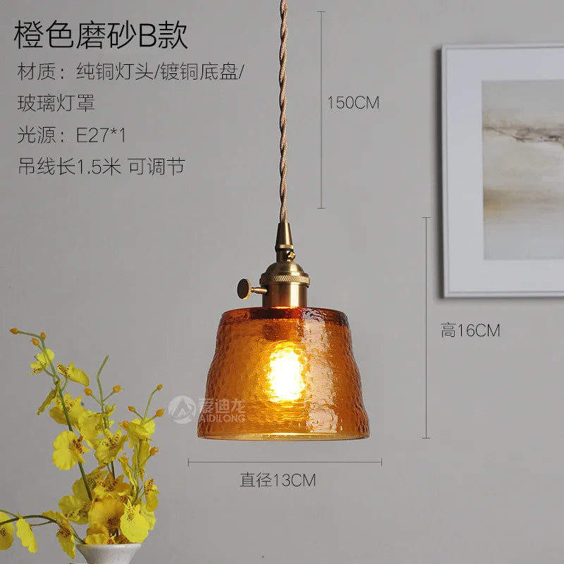 Helnys Green Glass LED Pendant Light - Japanese Style Nordic Hanging Lamp
