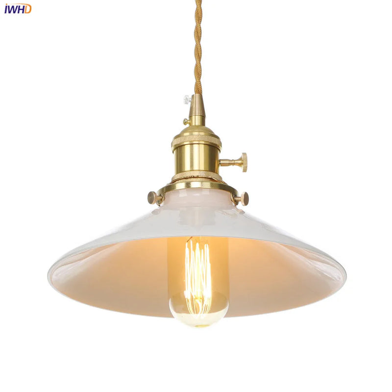 Helnys Nordic White Glass Pendant Light with Japan Copper Finish