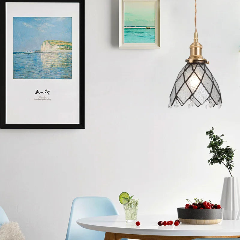 Helnys Nordic Copper LED Glass Pendant Lamp for Cafe Bedroom Restaurant