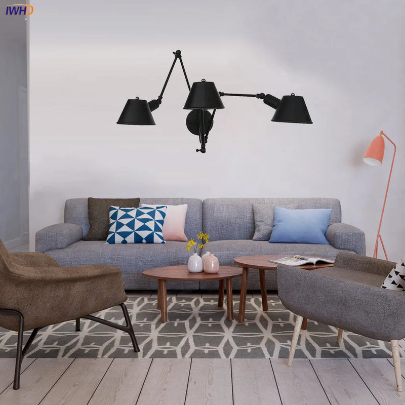 Helnys Industrial Swing Arm LED Wall Lamp Sconce - Vintage Style Loft Lighting