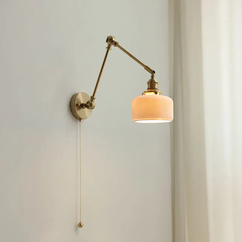Helnys Copper Long Arm Wall Sconce Pull Chain Switch Bedroom Stair Light