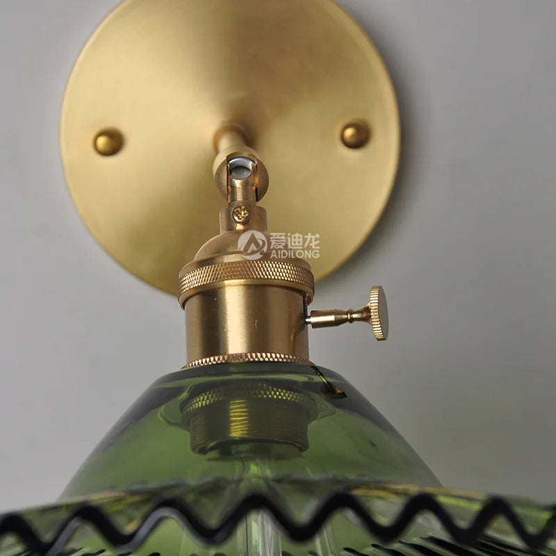 Helnys Japanese Copper Glass Wall Sconce LED Light Nordic Modern Fixture