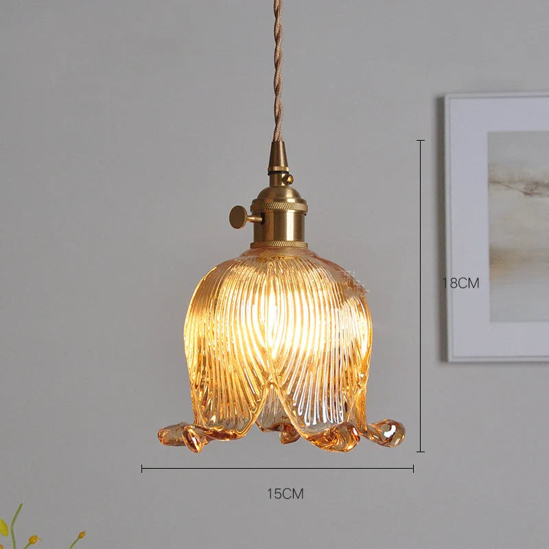 Helnys Amber Glass LED Pendant Lights - Modern Nordic Copper Hanging Lamp