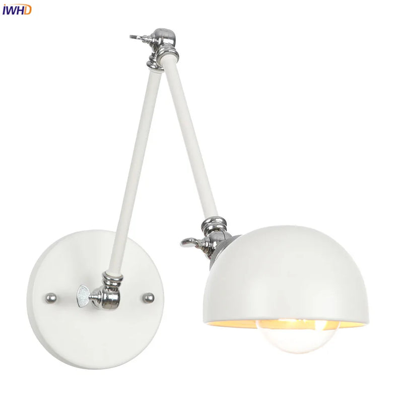 Helnys White Swing Arm Wall Light 4W Industrial Vintage Wall Sconce Luminaria