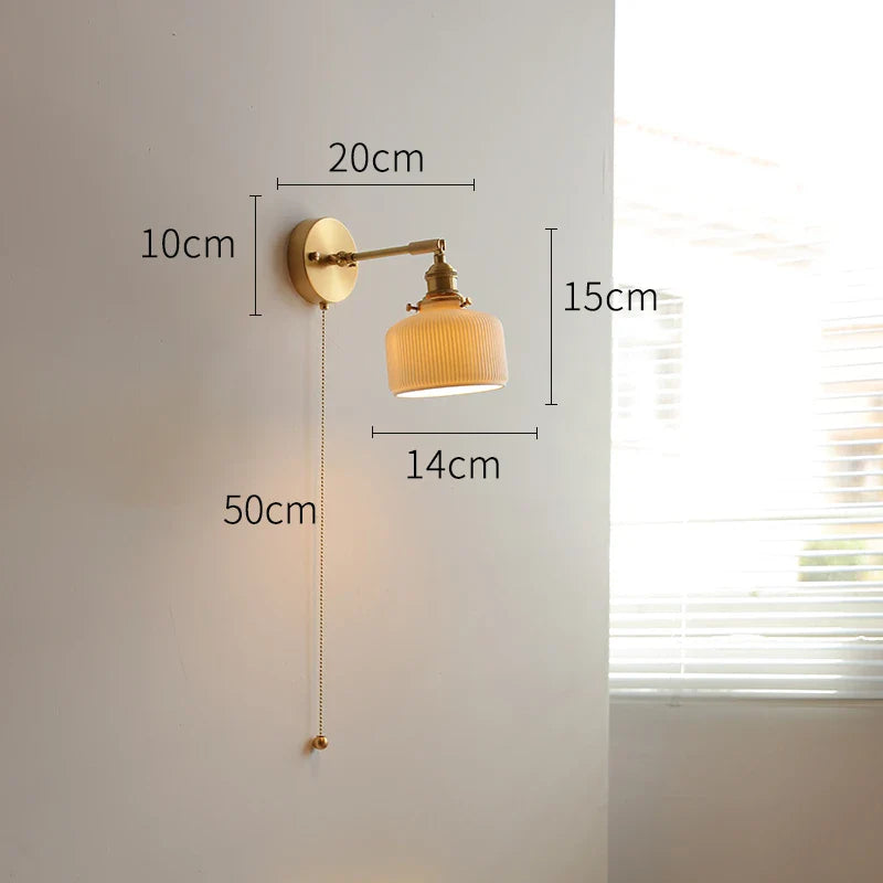 Helnys Green Glass LED Wall Lights with Pull Chain Switch