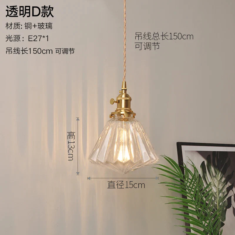 Helnys Nordic Style Copper Glass Pendant Light for Kitchen Dinning Living Room