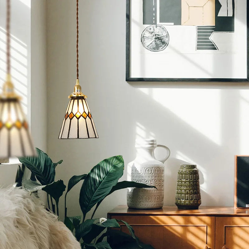 Helnys Nordic Copper LED Glass Pendant Lamp for Cafe Bedroom Restaurant