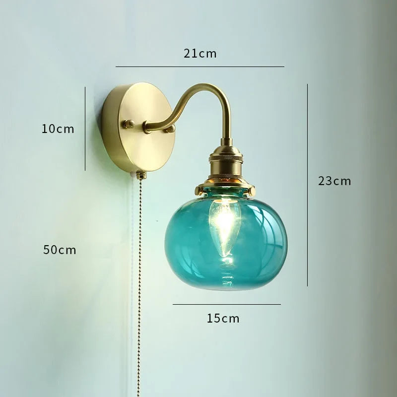 Helnys Nordic Copper Wall Sconce with Pull Chain Switch - Modern LED Light