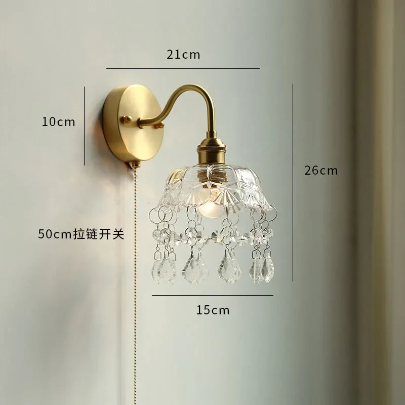 Helnys Nordic Copper Wall Sconce with Pull Chain Switch - Modern LED Light