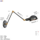 Helnys Antique Edison Wall Sconce Swing Arm Wall Light - Black, 3 Heads