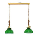 Helnys Green Glass LED Pendant Light with Wood Handle & Copper Socket