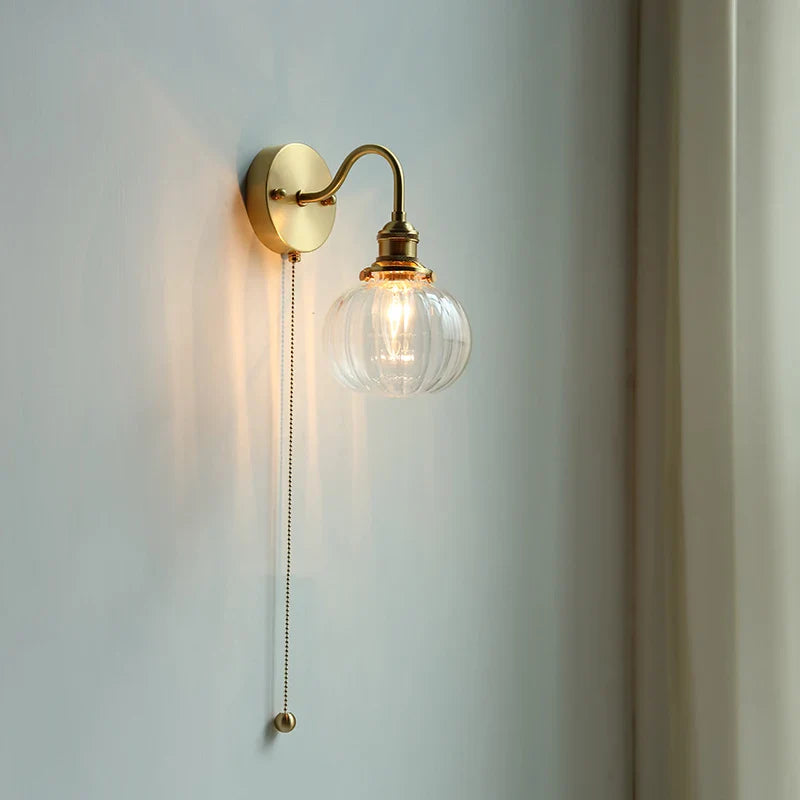 Helnys Nordic LED Mirror Light Fixture Copper Glass Wall Sconce Lamp