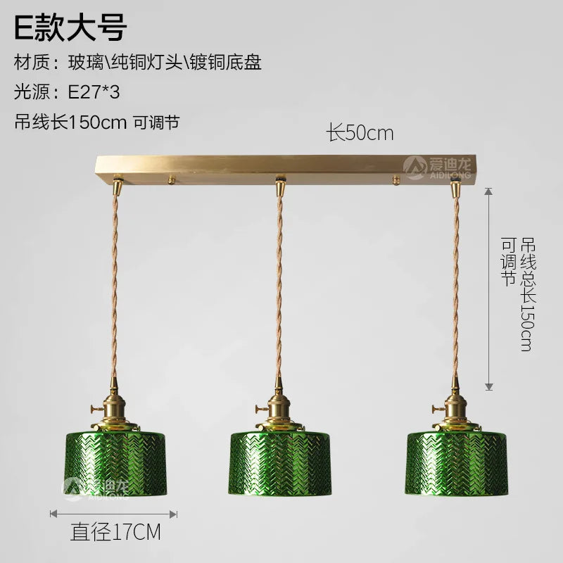 Helnys Nordic Green Glass LED Pendant Lights Copper Switch - Modern Hanging Lamp