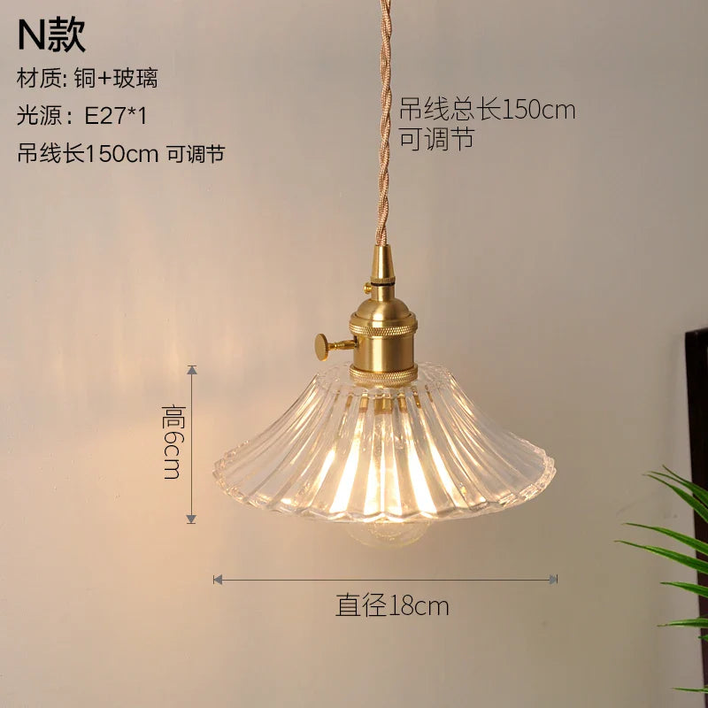 Helnys Nordic Style Copper Glass Pendant Light for Kitchen Dinning Living Room