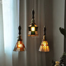 Helnys Nordic Glass Copper Pendant Light with Wood Knob Switch