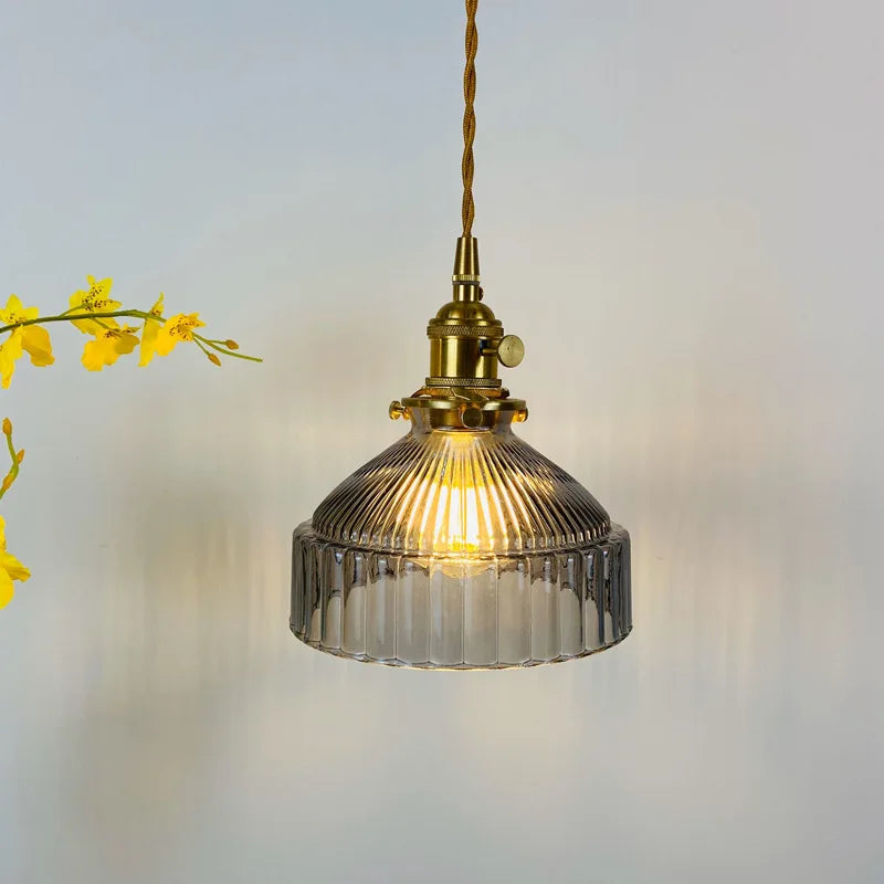 Helnys Glass Hanging Lamp with Switch - Nordic Copper Pendant Light