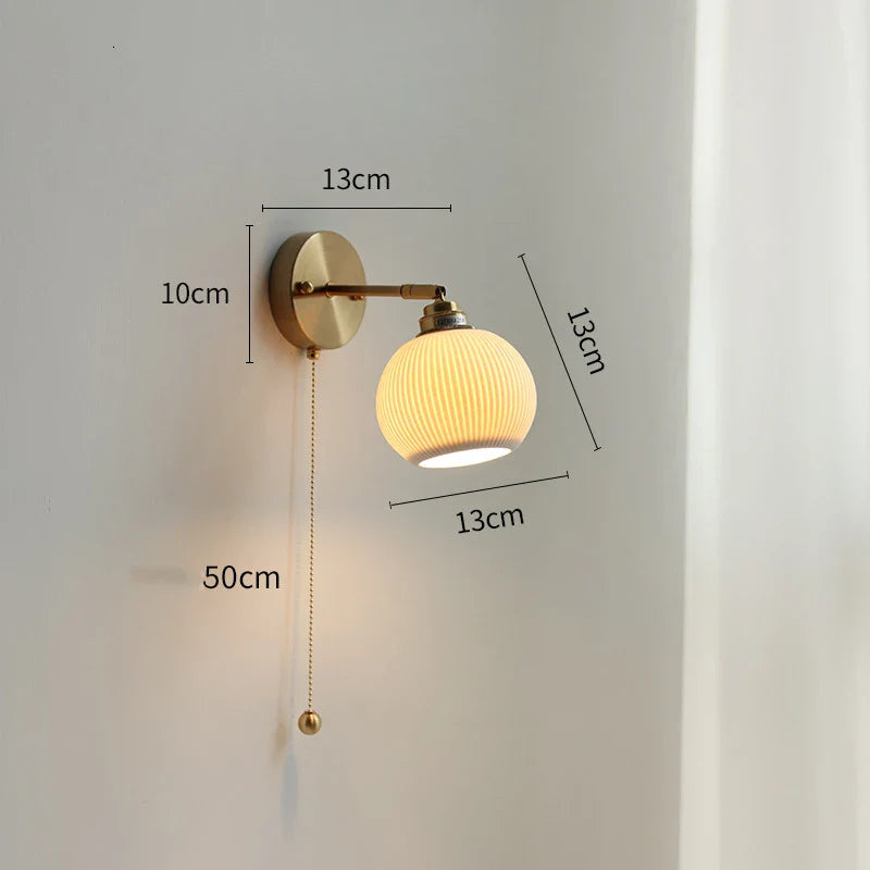 Helnys Copper LED Wall Light with Pull Chain Switch