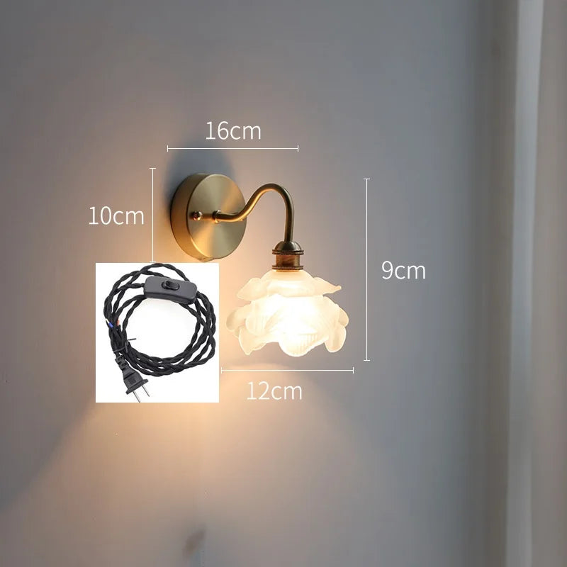 Helnys Flower Glass Copper Wall Sconce LED Light Nordic Modern Wandlamp