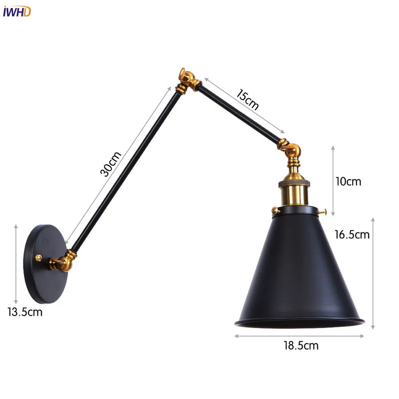 Helnys Gold LED Swing Arm Wall Light - Antique Industrial Decor