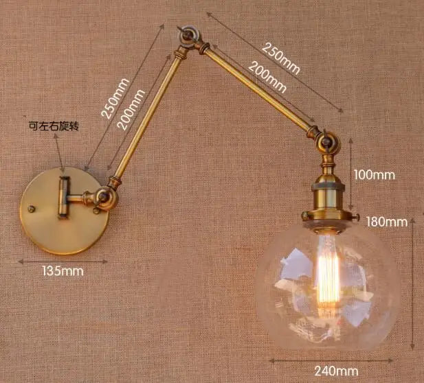 Helnys Antique Brass Swing Arm Wall Sconce Industrial Loft Retro Vintage Light