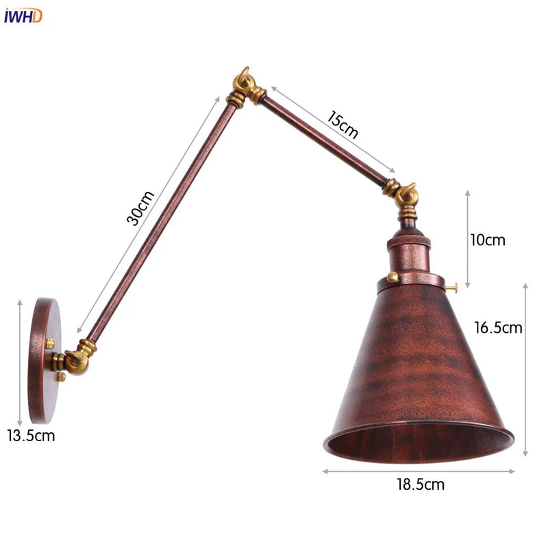 Helnys Gold LED Swing Arm Wall Light - Antique Industrial Decor