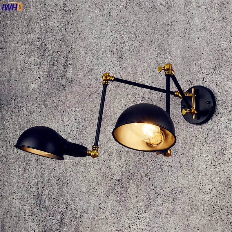 Helnys Vintage Loft Industrial Swing Arm Wall Light Sconce - Adjustable 2 Heads