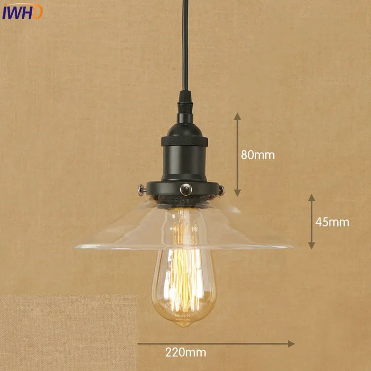 Helnys Industrial Glass LED Pendant Light Fixture Loft Vintage American Style