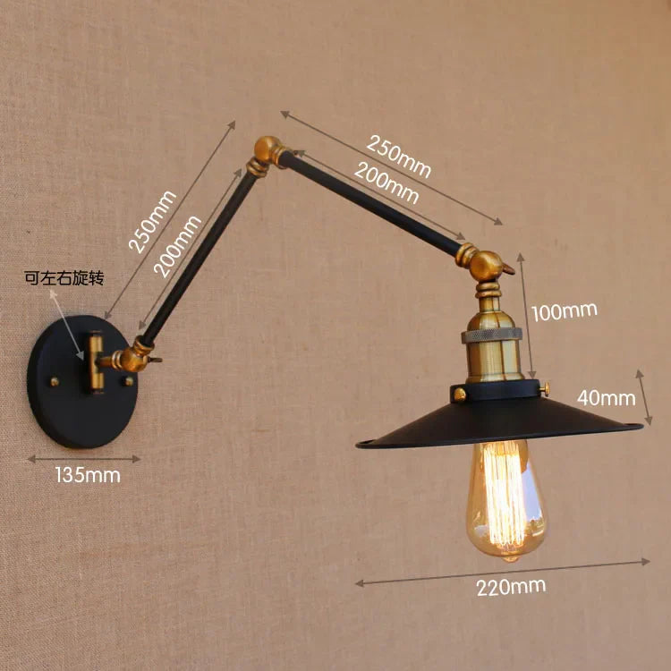 Helnys Swing Arm Wall Lamp Industrial Style Edison Retro Vintage Sconce LED