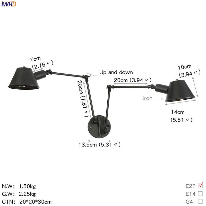 Helnys Industrial LED Wall Light Bedroom Bathroom Vintage Wall Lamp