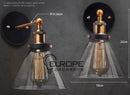 Helnys Industrial Wall Sconce with Glass Lampshade, Vintage Retro Loft Wall Lamp