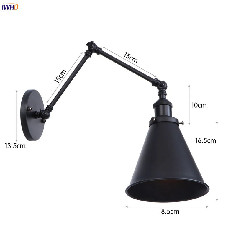 Helnys Gold LED Swing Arm Wall Light - Antique Industrial Decor