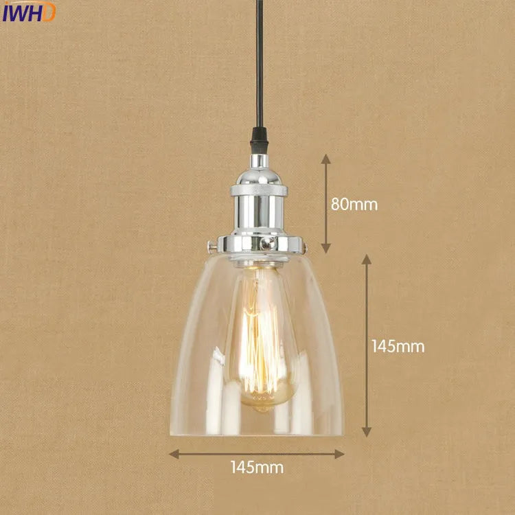Helnys Industrial Glass LED Pendant Light Fixture Loft Vintage American Style
