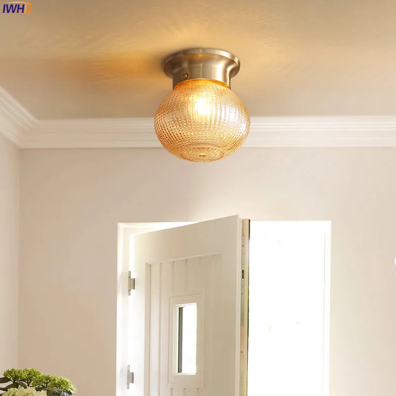 Helnys Glass Ball Copper Ceiling Lamp Modern Vintage LED Light