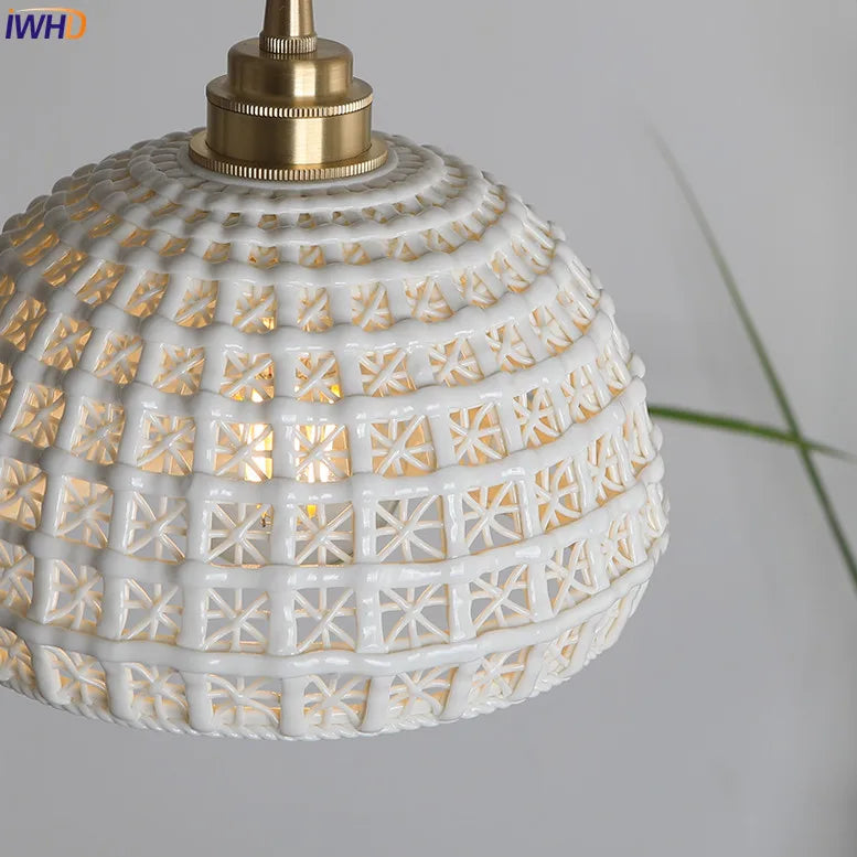 Nordic Style Helnys White Ceramics Pendant Lights for Modern Living Room
