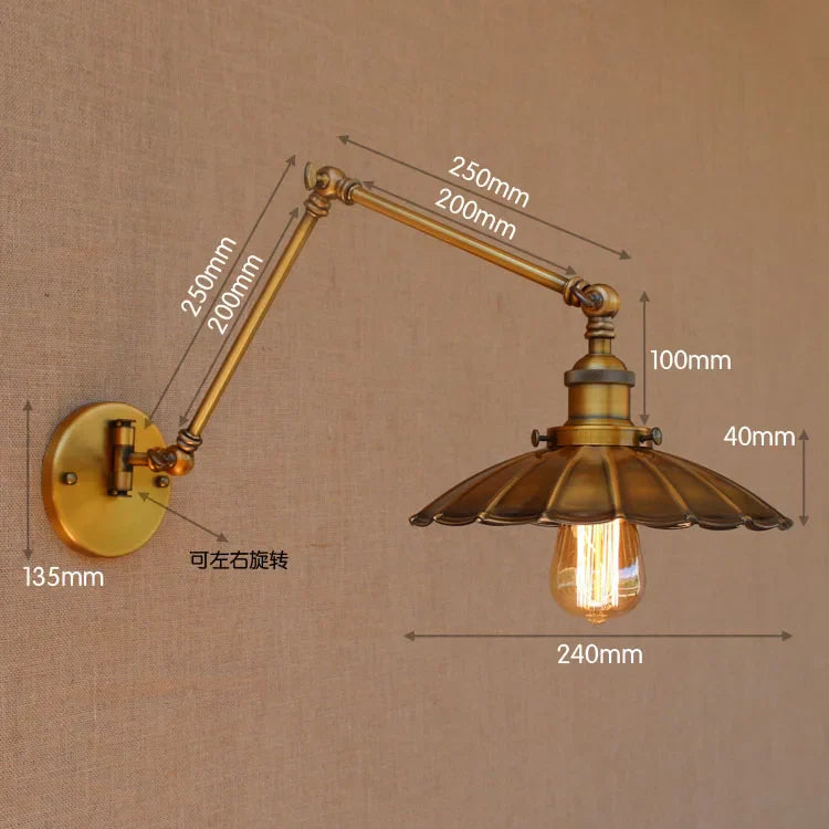 Helnys Industrial Swing Arm Wall Sconce Retro Vintage Wall Lamp