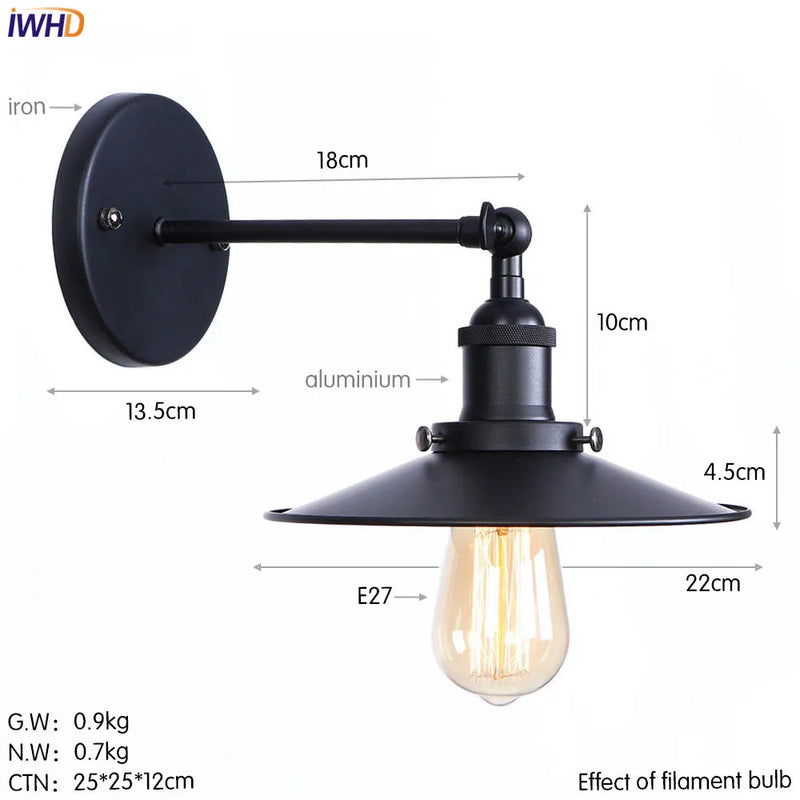 Helnys Iron Golden Antique LED Wall Light Industrial Retro Loft Style Vintage Wandlamp