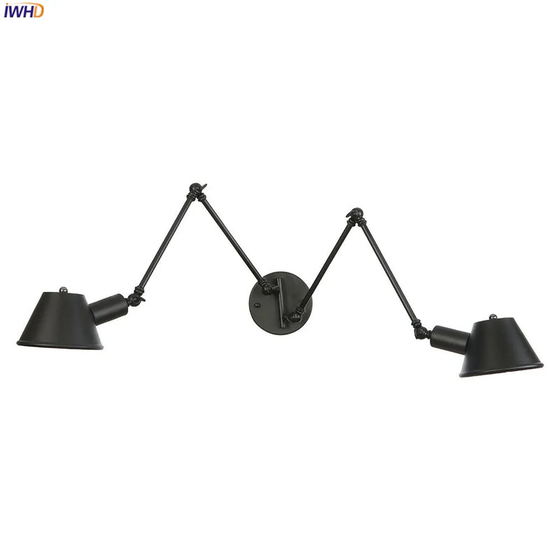 Helnys Retro Wall Lights - 2 Heads Swing Arm Edison Lighting for Bedroom, Bathroom