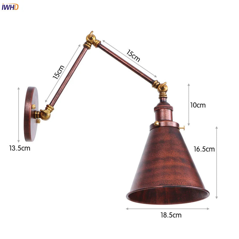 Helnys Gold LED Swing Arm Wall Light - Antique Industrial Decor